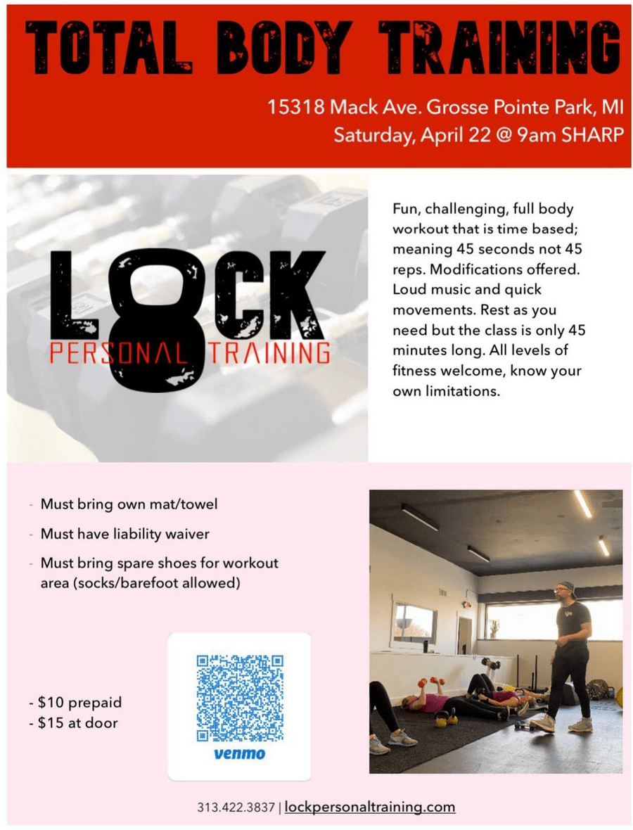 flyer for total body fitness exercise class